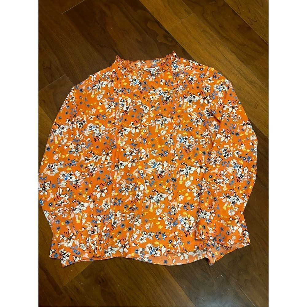 Nanette Lepore Pintuck Button Down orange print Blouse in size large
